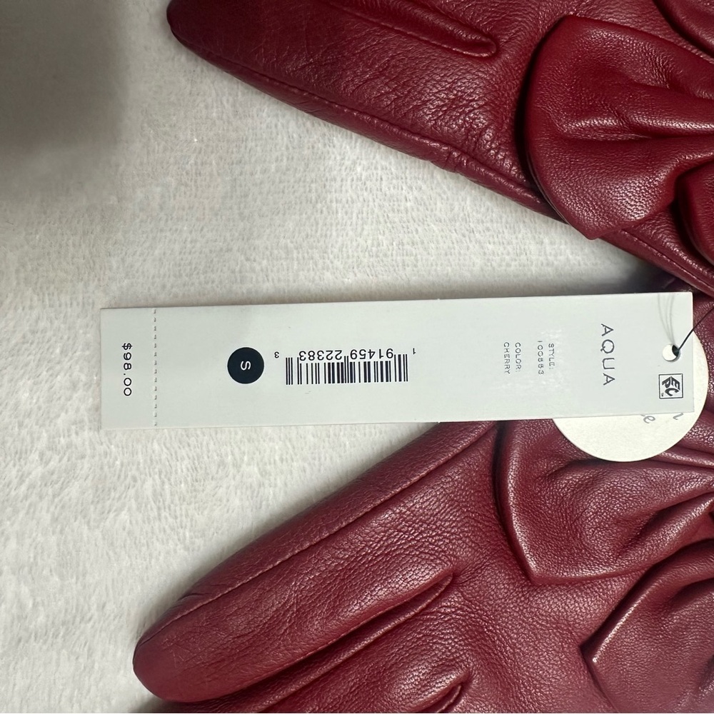 Aqua Red Leather Gloves with Bow - Picture 4 of 4